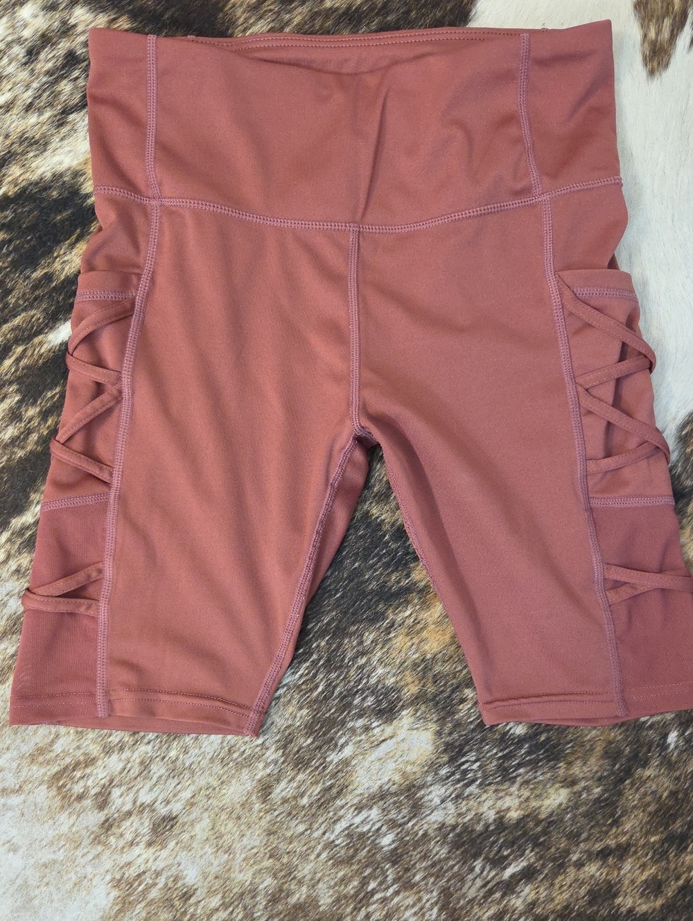 High-Waist Rose Bike Shorts with Side Crisscross Detail